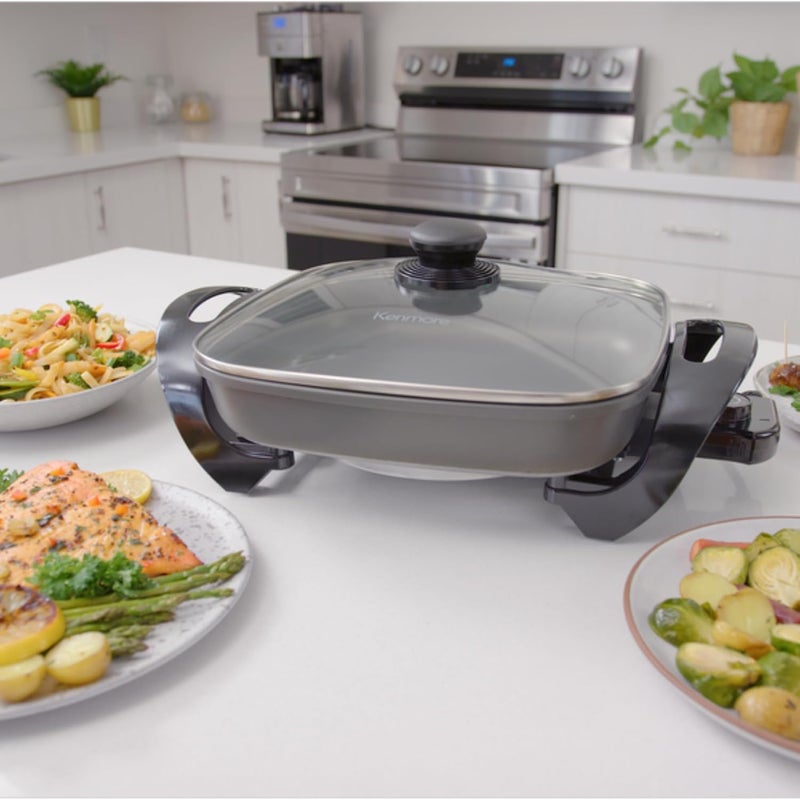 Koolatron Kenmore Electric Skillet - Nonstick Frying Pan With Removable Glass Lid, Grill, Saute, Roast Chicken, Cook Pancake, 12x12" Temperature Control Easy Clean Countertop Kitchen Appliance - Image 2